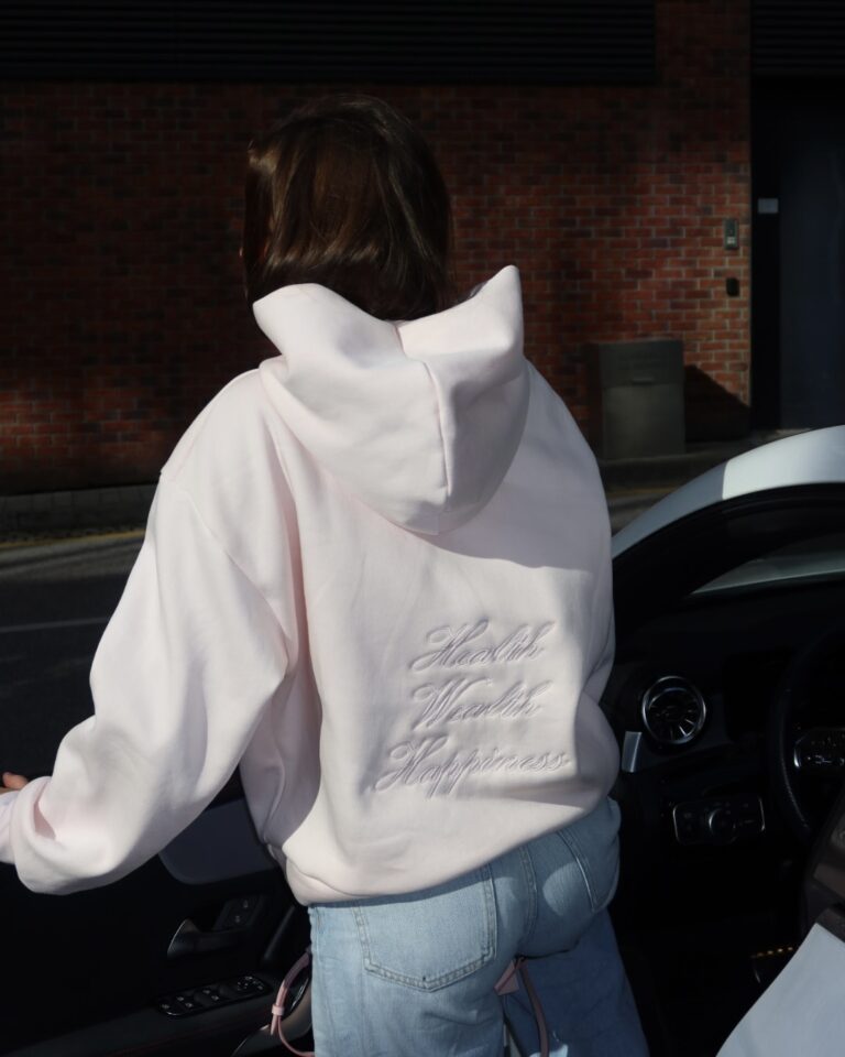 Hoodie Health, Wealth, Happiness BABY PINK